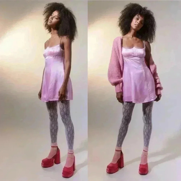 NWOT For Love & Lemons Elora Satin Strappy-Back Mini Pink Dress Size Large - Picture 4 of 12